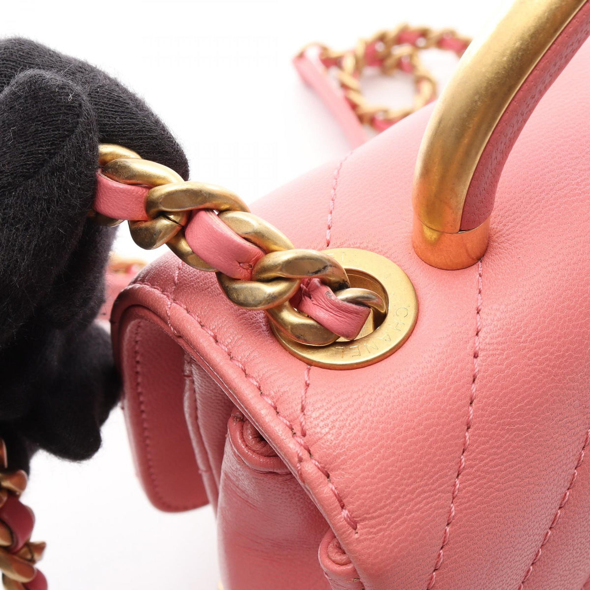 CHANEL Chevron V-Stitch 2-Way Top Bag Pink