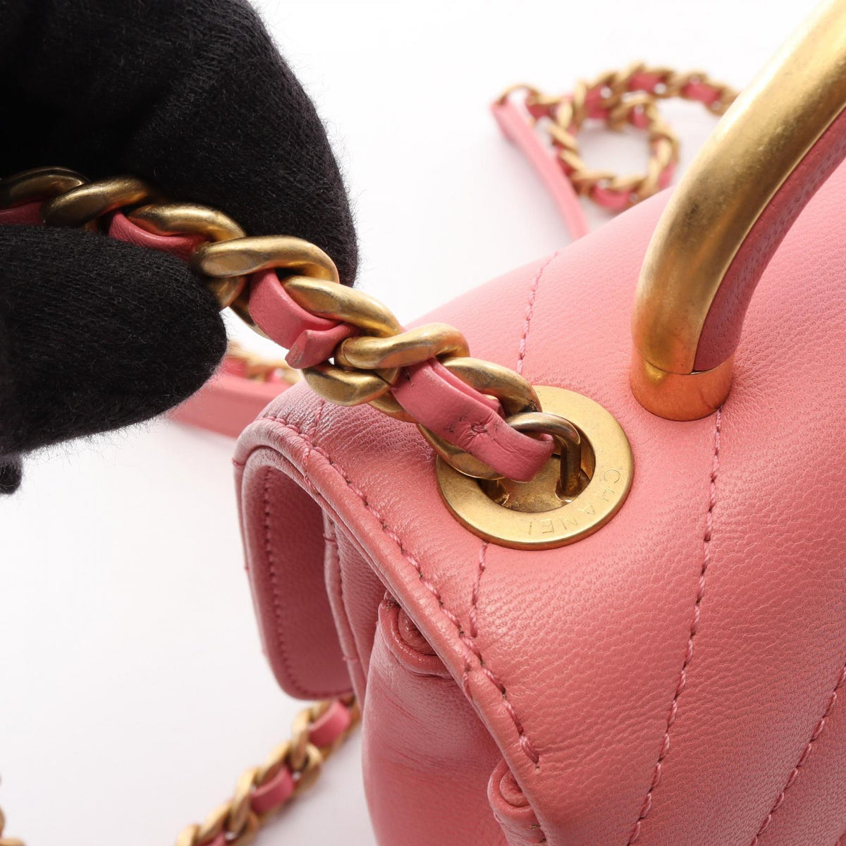 CHANEL Chevron V-Stitch 2-Way Top Bag Pink