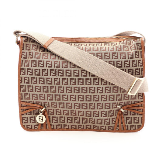 FENDI Zucchino Beige Canvas Shoulder Bag