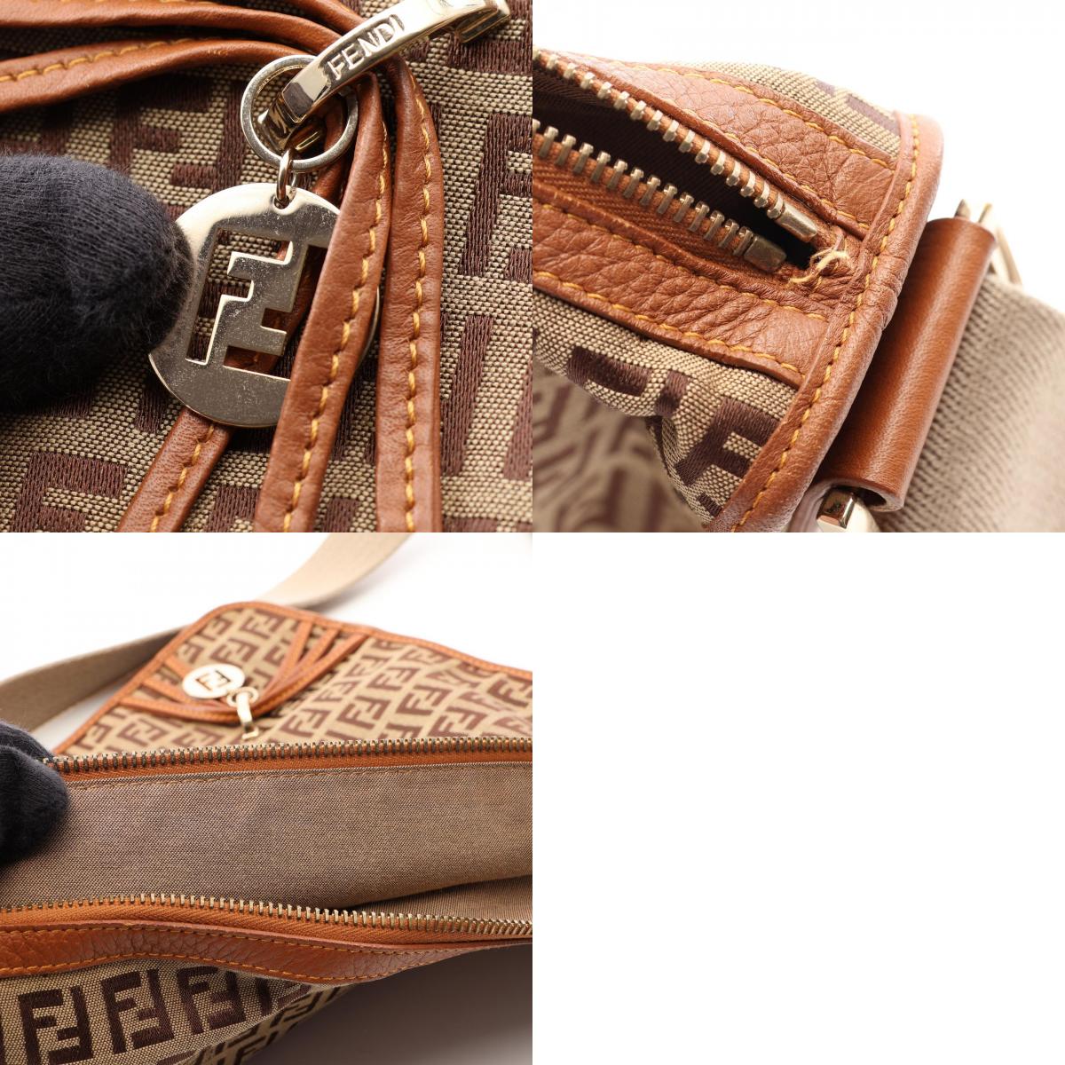 FENDI Zucchino Beige Canvas Shoulder Bag