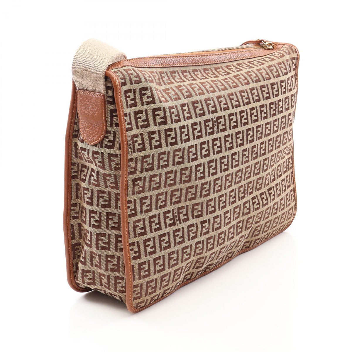 FENDI Zucchino Beige Canvas Shoulder Bag