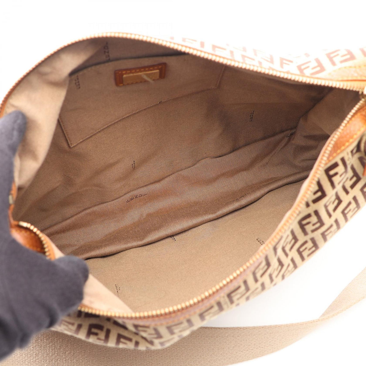 FENDI Zucchino Beige Canvas Shoulder Bag