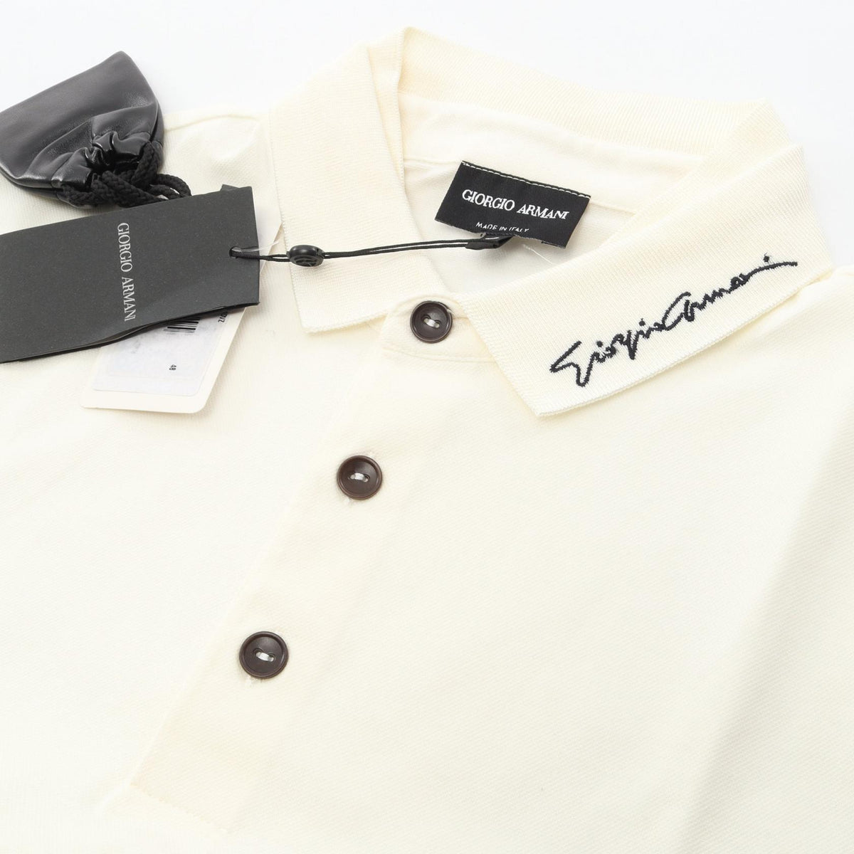 GIORGIO ARMANI Embroidered Rayon Nylon SS Polo White Size 48