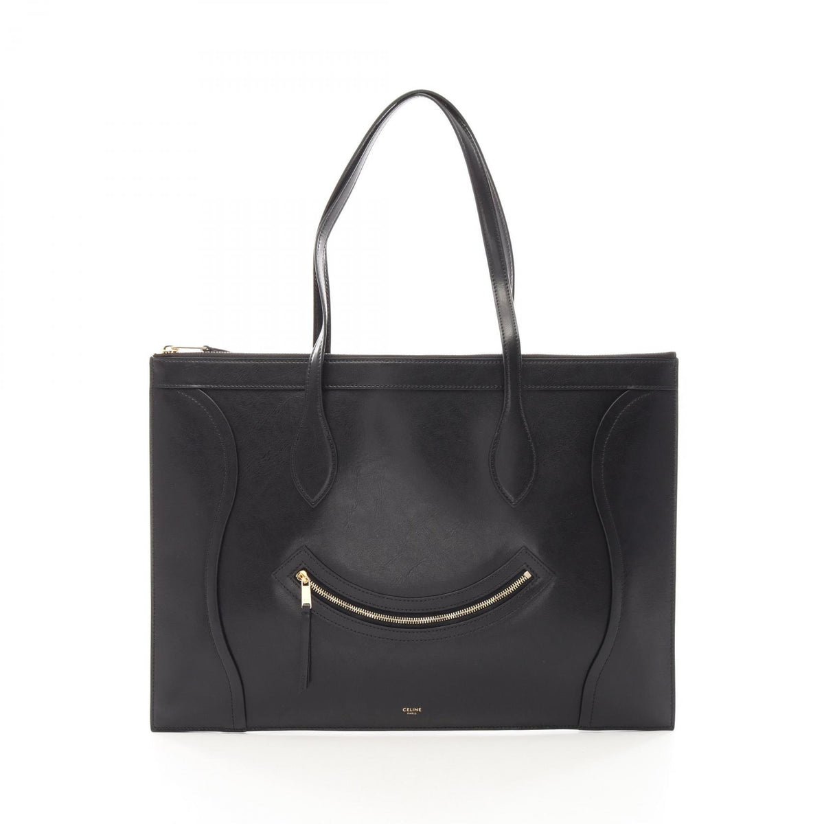 CELINE Black Leather Flat Luggage Tote Bag