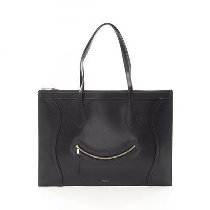 CELINE Black Leather Flat Luggage Tote Bag
