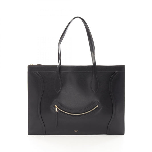 CELINE Black Leather Flat Luggage Tote Bag