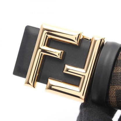 FENDI Round FF Zucca Reversible Belt Leather PVC Black Brown