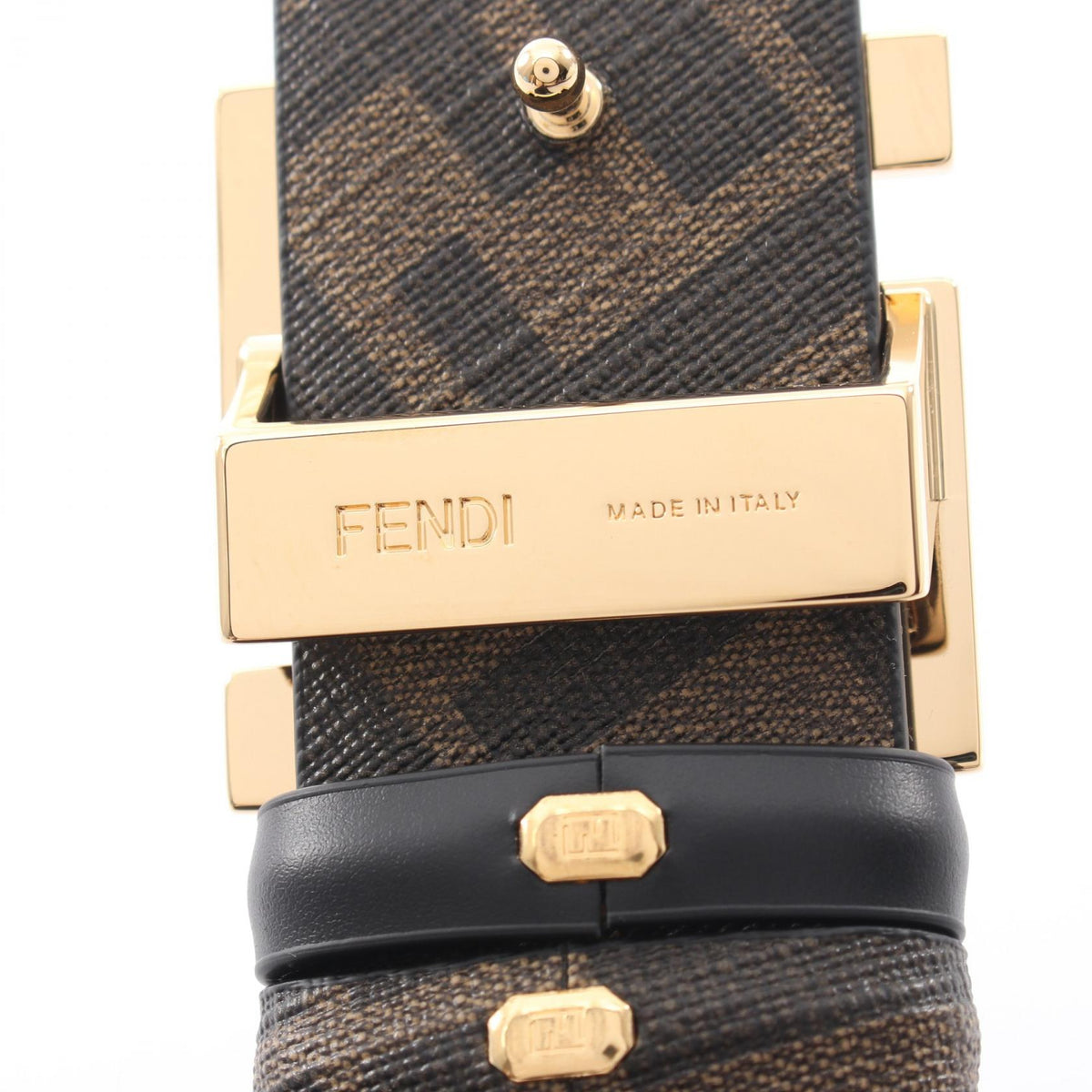 FENDI Round FF Zucca Reversible Belt Leather PVC Black Brown