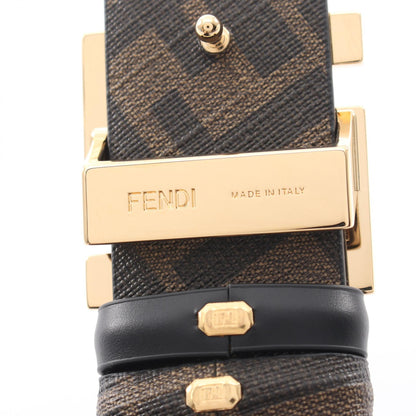 FENDI Round FF Zucca Reversible Belt Leather PVC Black Brown