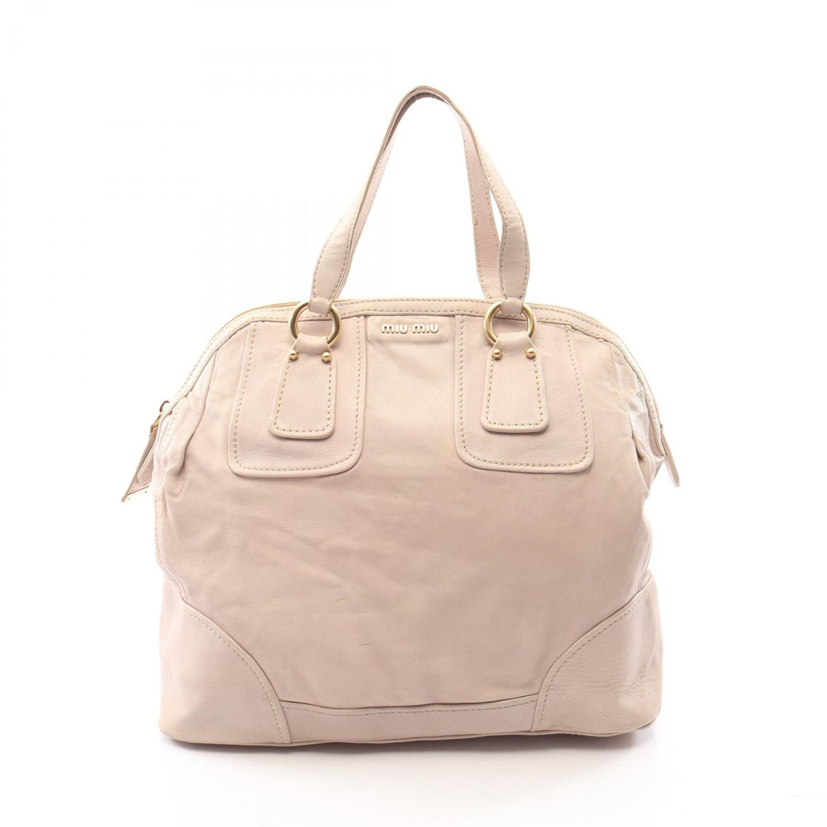Miu Miu Logo Leather Boston Bag Ivory