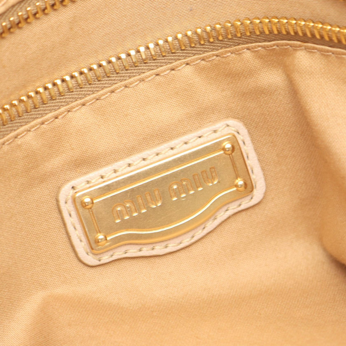 Miu Miu Logo Leather Boston Bag Ivory