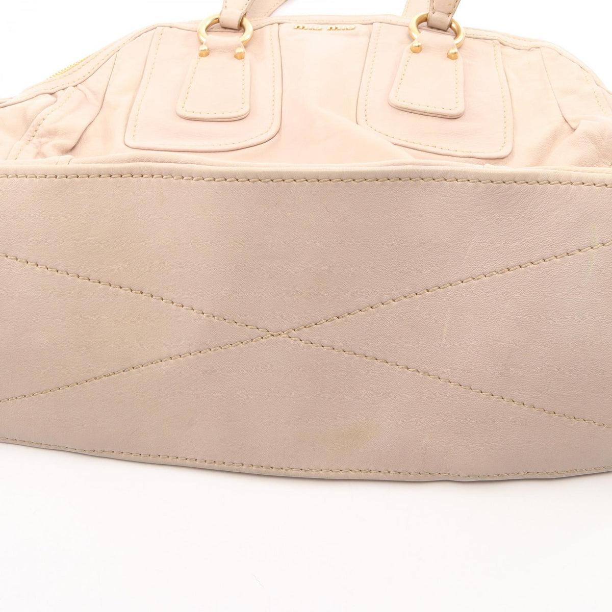 Miu Miu Logo Leather Boston Bag Ivory