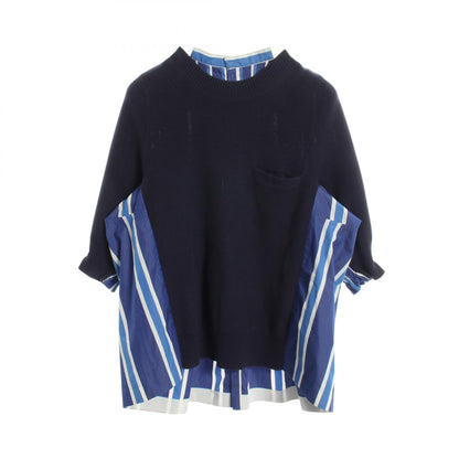 Sacai Stripe Paneled Blouse Cotton Blend Blue Size 1