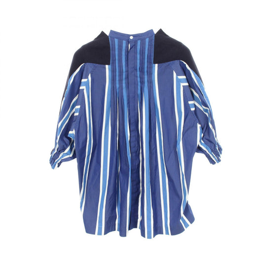 Sacai Stripe Paneled Blouse Cotton Blend Blue Size 1