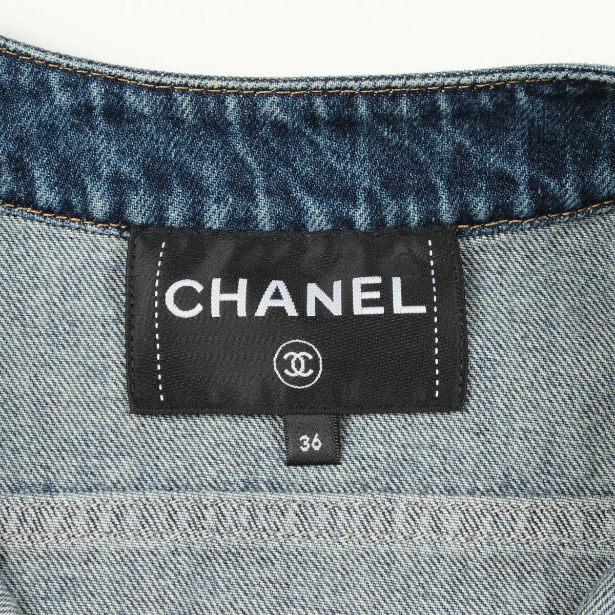 CHANEL Coco Button Collarless Denim Jacket Blue Size 36