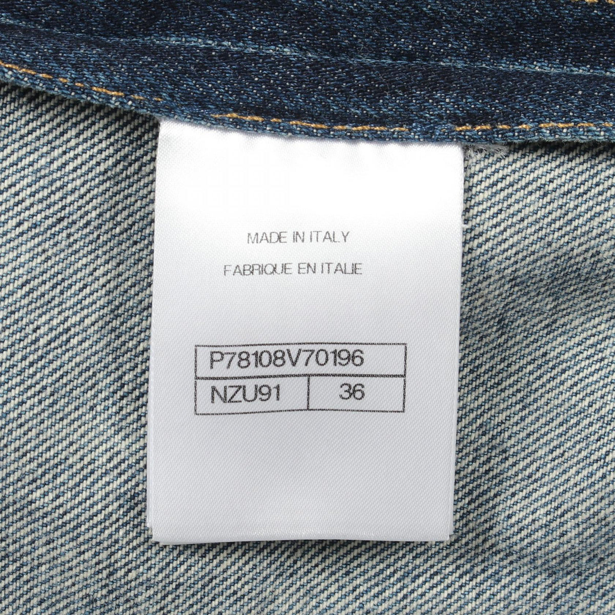 CHANEL Coco Button Collarless Denim Jacket Blue Size 36