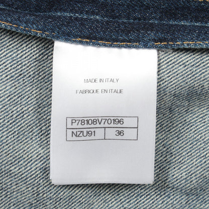 CHANEL Coco Button Collarless Denim Jacket Blue Size 36