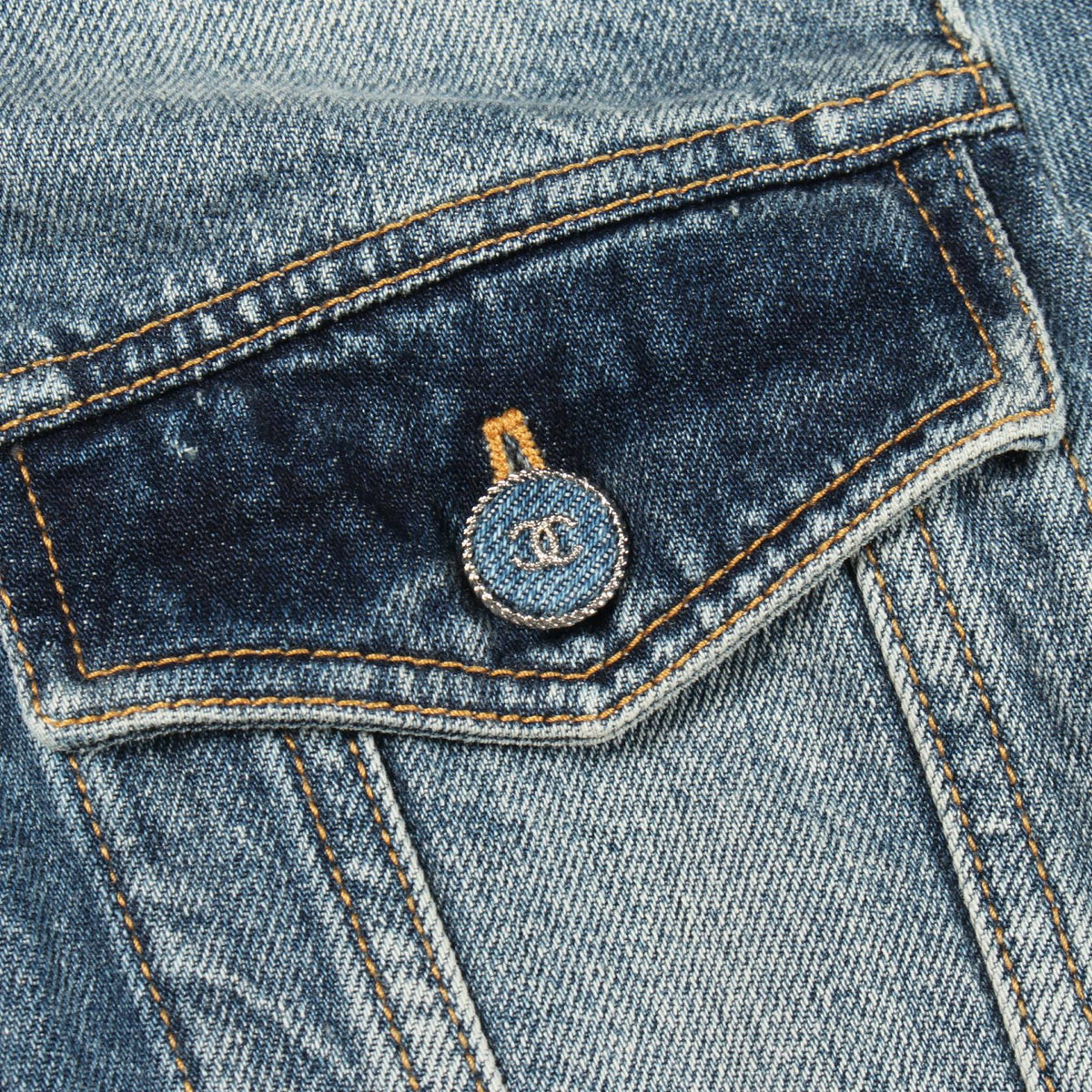 CHANEL Coco Button Collarless Denim Jacket Blue Size 36