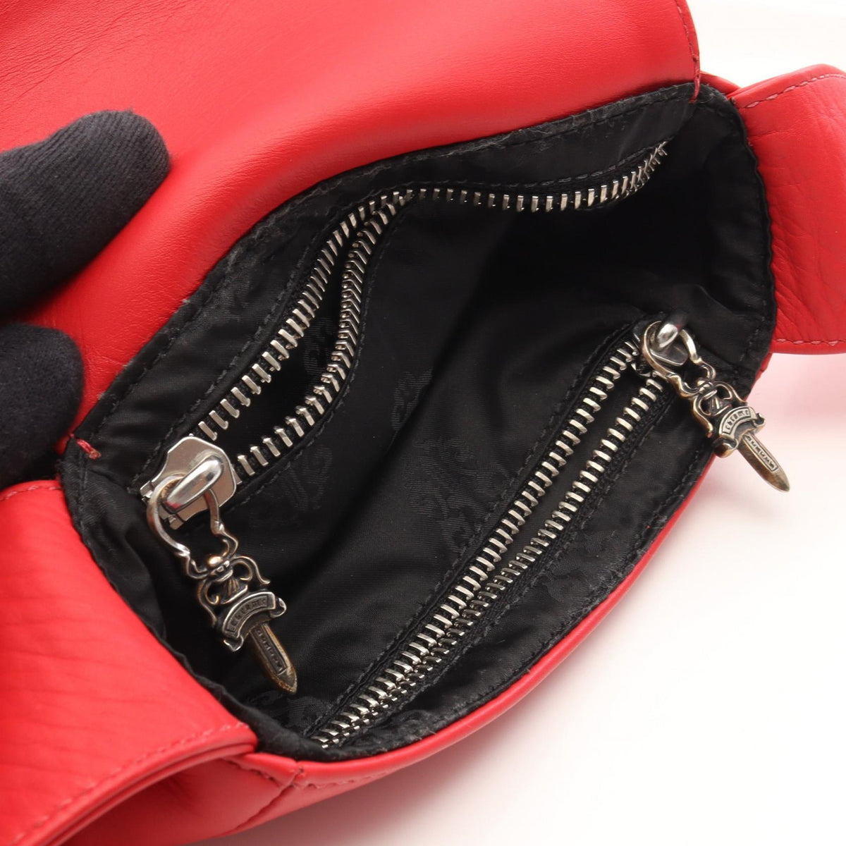CHROME HEARTS Hot Pot Cross Ball Leather Bag Red