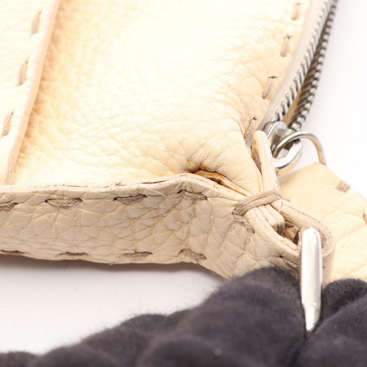 FENDI Selleria Leather Shoulder Bag Ivory