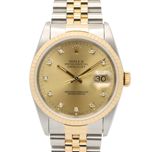 ROLEX Datejust 16233G R-Serial Gold/Steel 10P Diamond Watch
