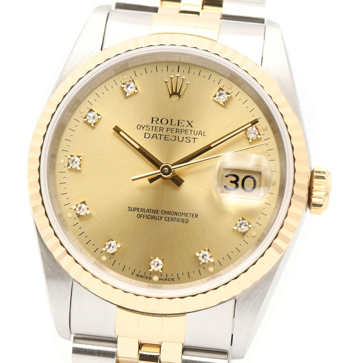ROLEX Datejust 16233G R-Serial Gold/Steel 10P Diamond Watch