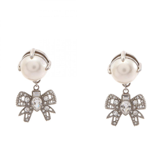 Miu Miu Ribbon Rhinestone Pearl Earrings