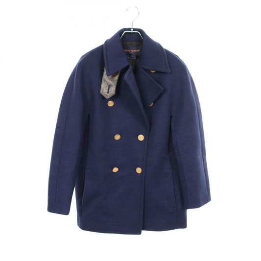 LOUIS VUITTON Anchor Button Wool Cashmere Coat Blue Size 36