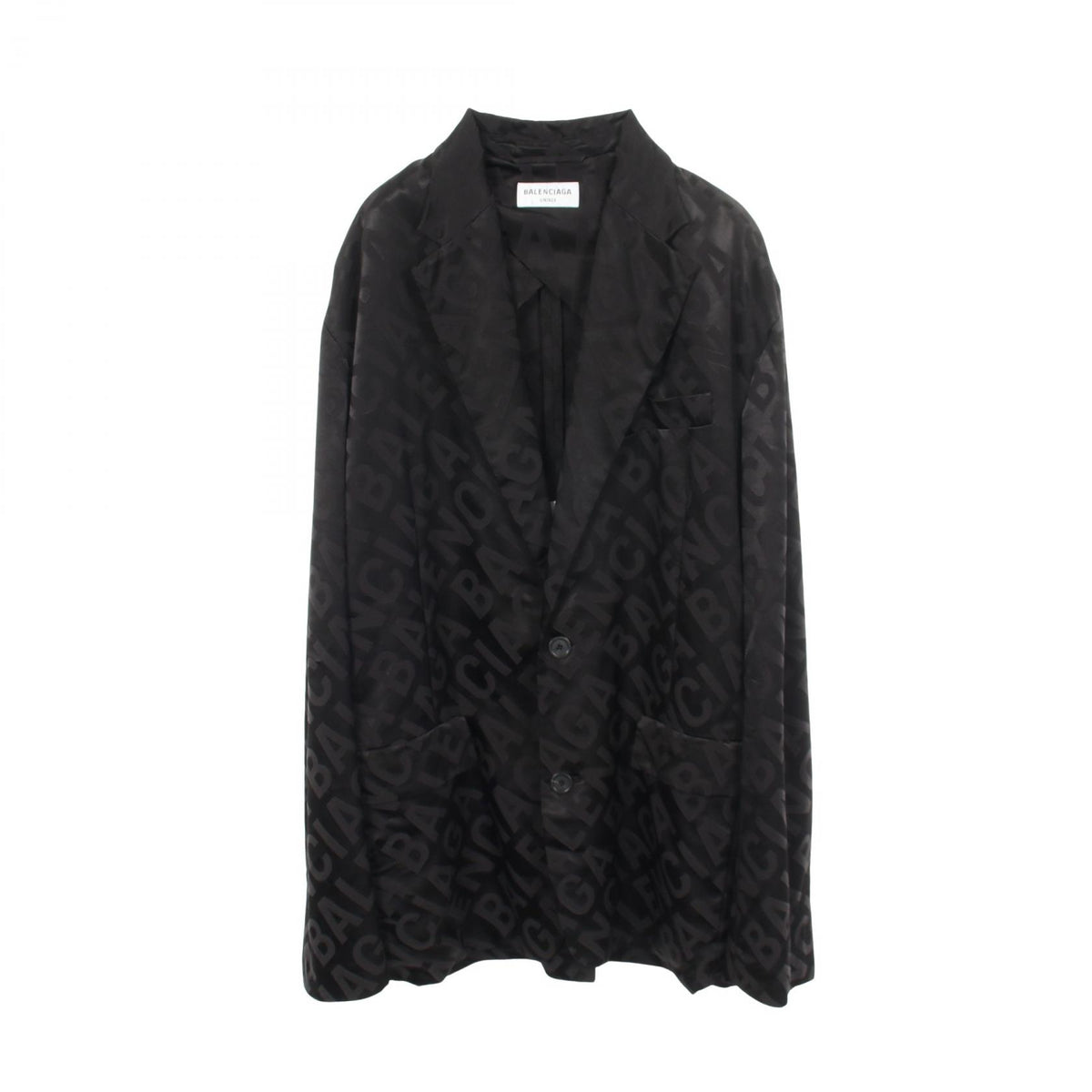 BALENCIAGA Fluid Jacquard Logo Rayon Blazer Black Size L