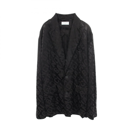 BALENCIAGA Fluid Jacquard Logo Rayon Blazer Black Size L