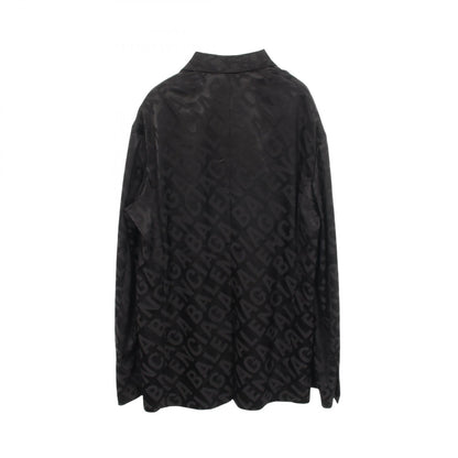 BALENCIAGA Fluid Jacquard Logo Rayon Blazer Black Size L