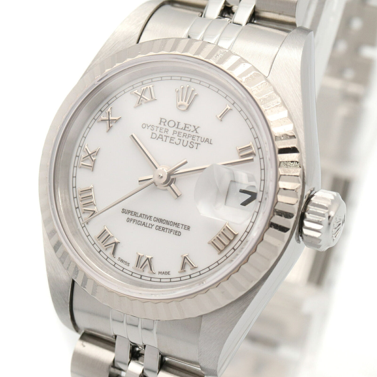 ROLEX Datejust K18WG SS Roman Watch White