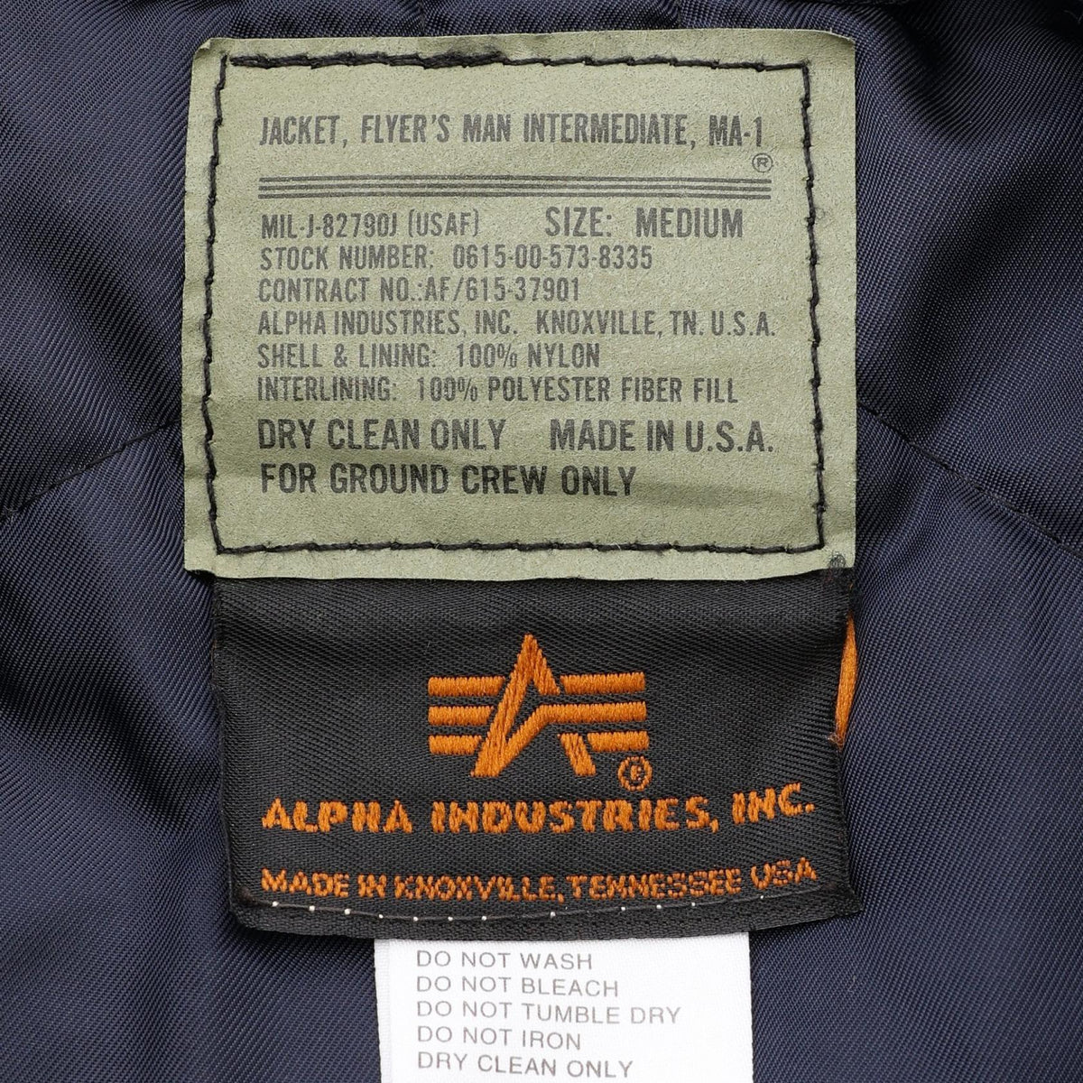 ALPHA MA-1 Nylon Flight Bomber Jacket Navy Size M