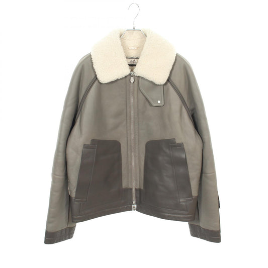 HERMES Shearling Leather Zip Jacket Green Size 52