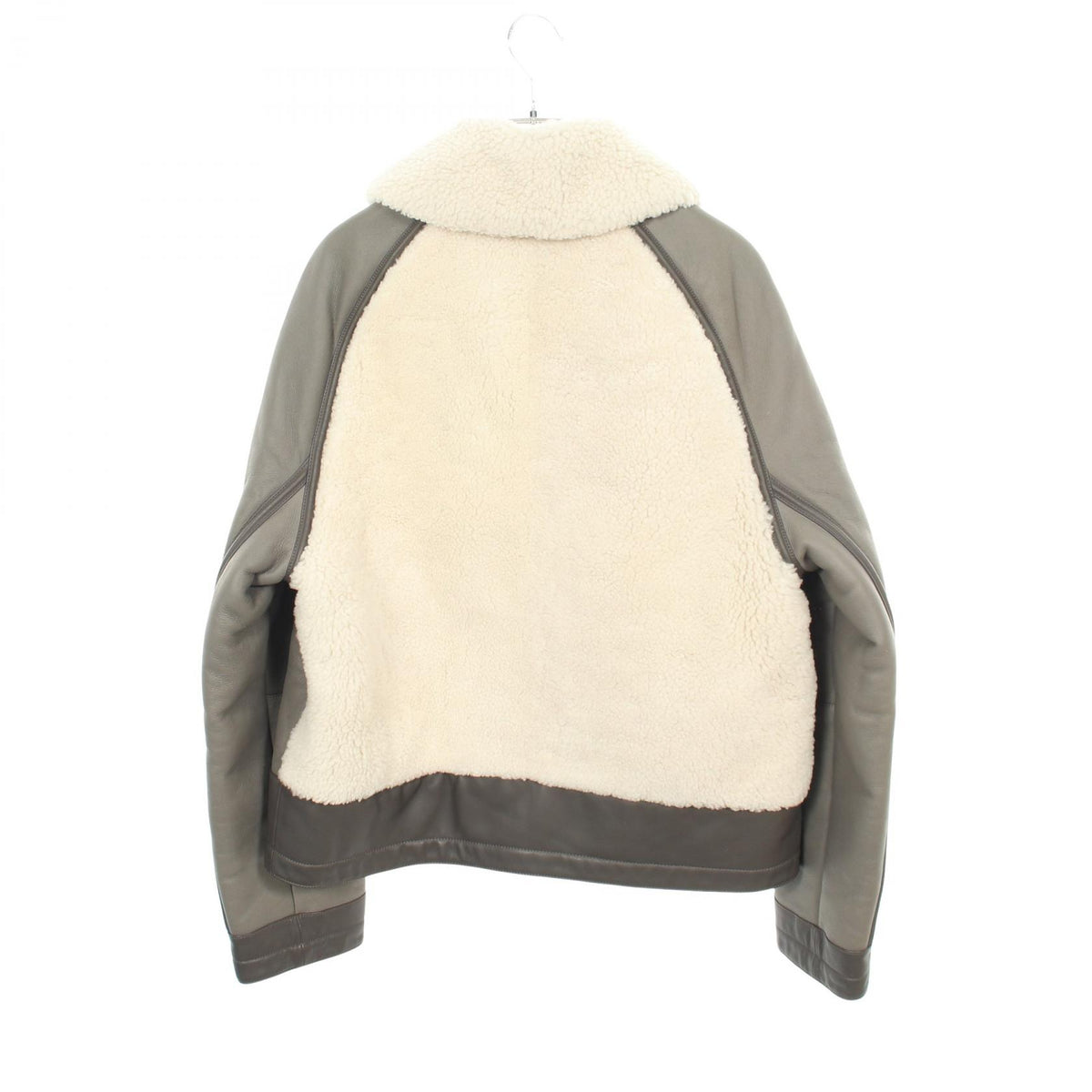 HERMES Shearling Leather Zip Jacket Green Size 52