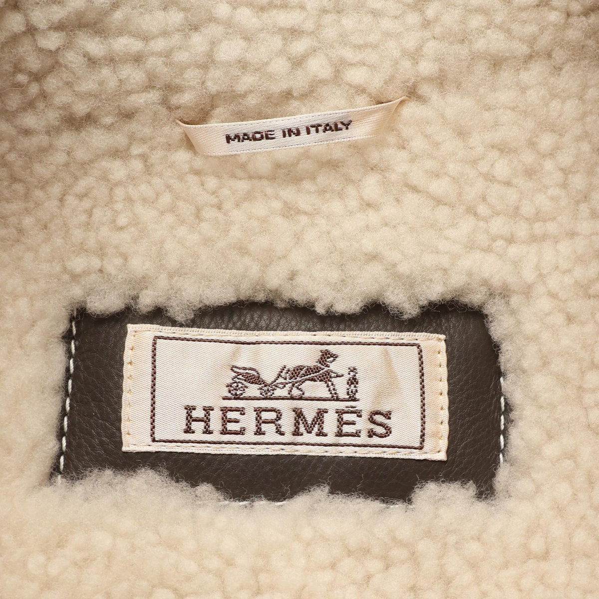 HERMES Shearling Leather Zip Jacket Green Size 52