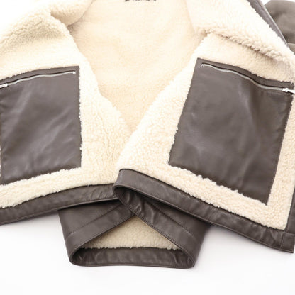 HERMES Shearling Leather Zip Jacket Green Size 52