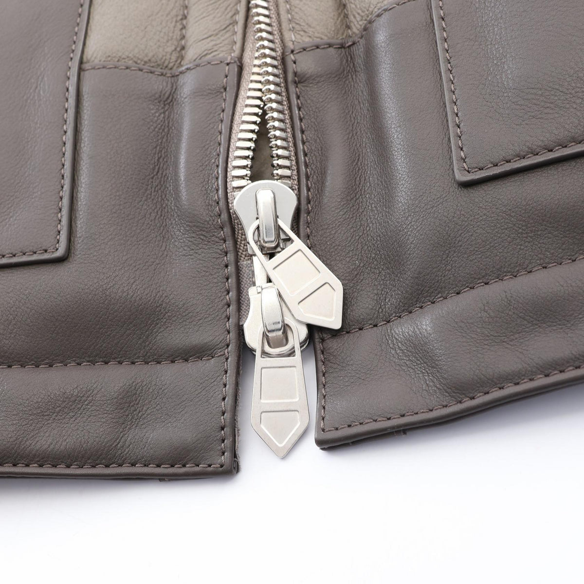 HERMES Shearling Leather Zip Jacket Green Size 52