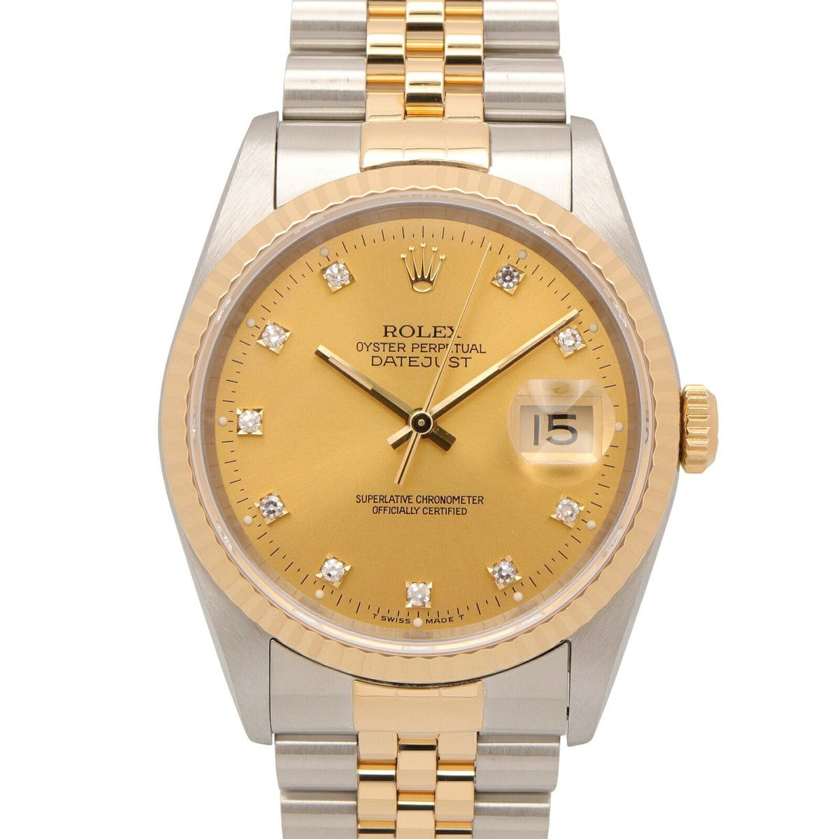 Rolex Datejust 10P Diamond 18K Gold SS Watch