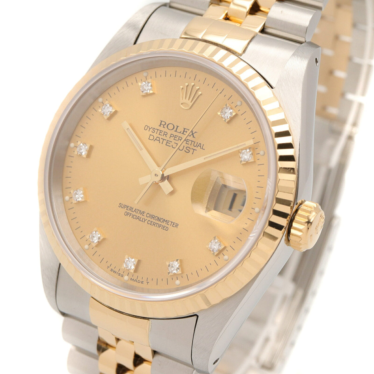 Rolex Datejust 10P Diamond 18K Gold SS Watch