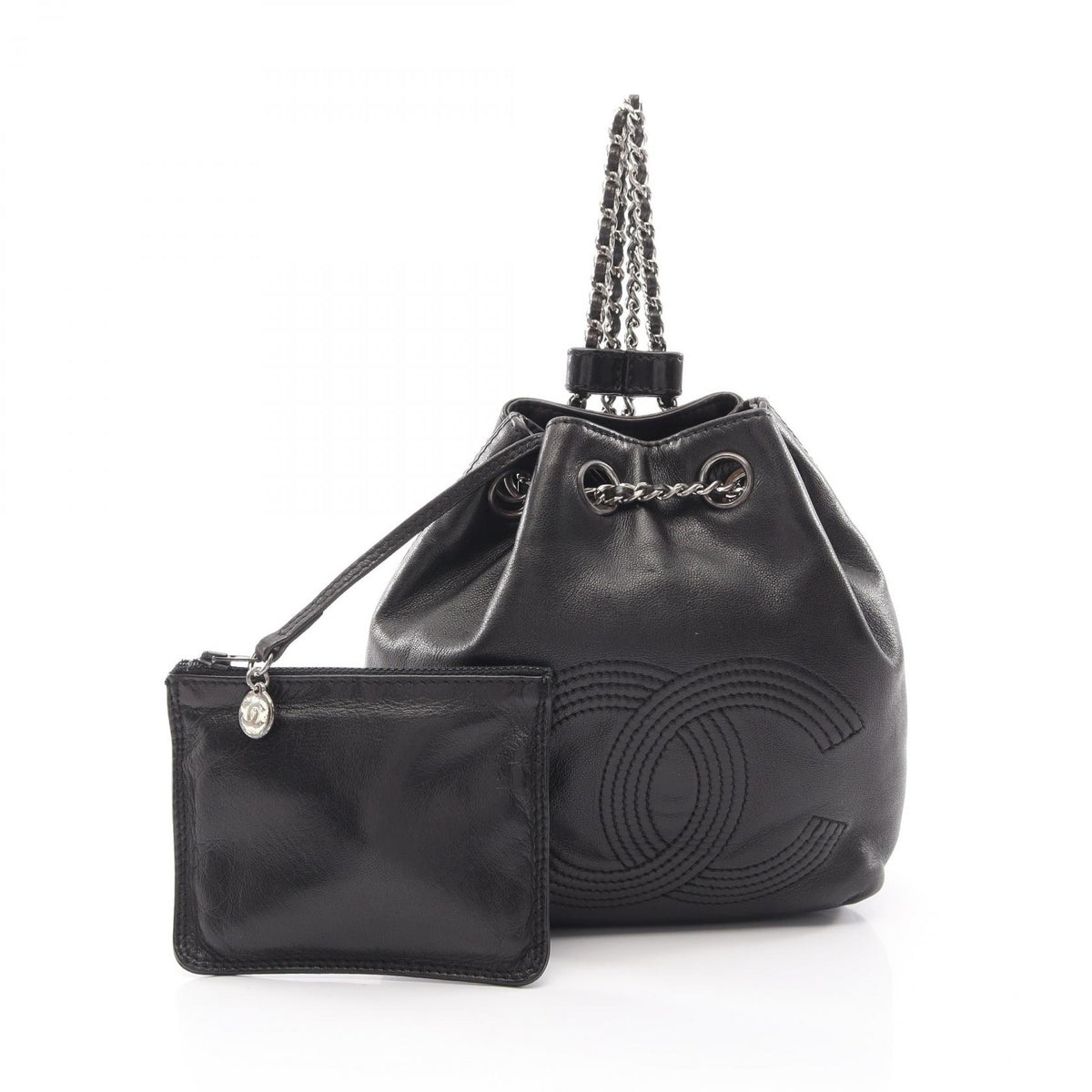 CHANEL Coco Mark Drawstring Backpack Black