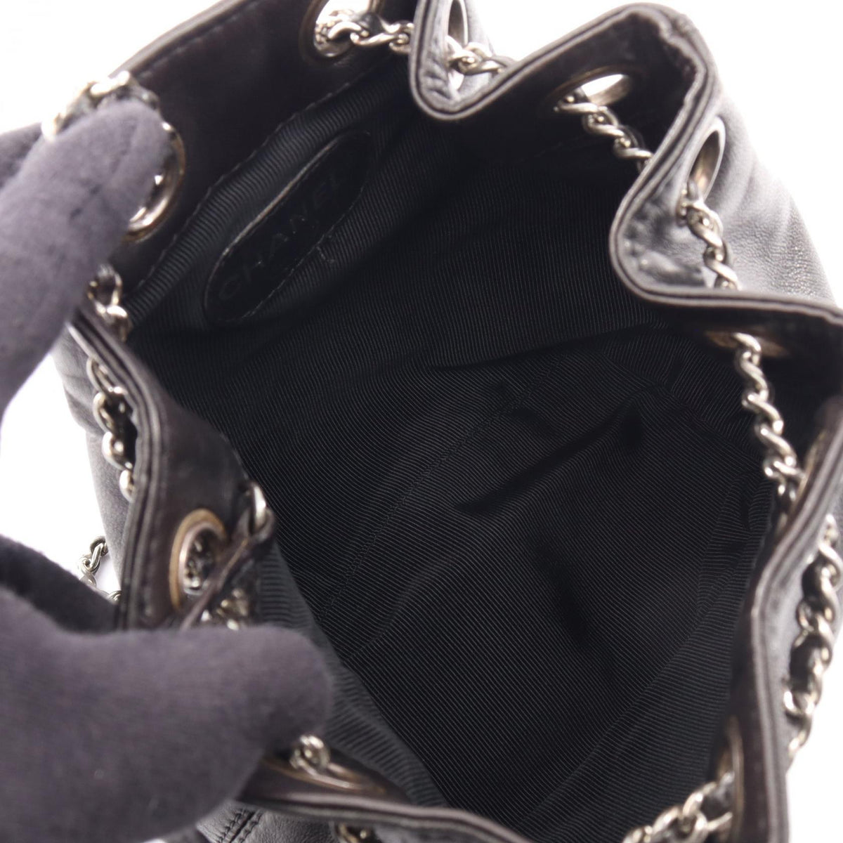 CHANEL Coco Mark Drawstring Backpack Black