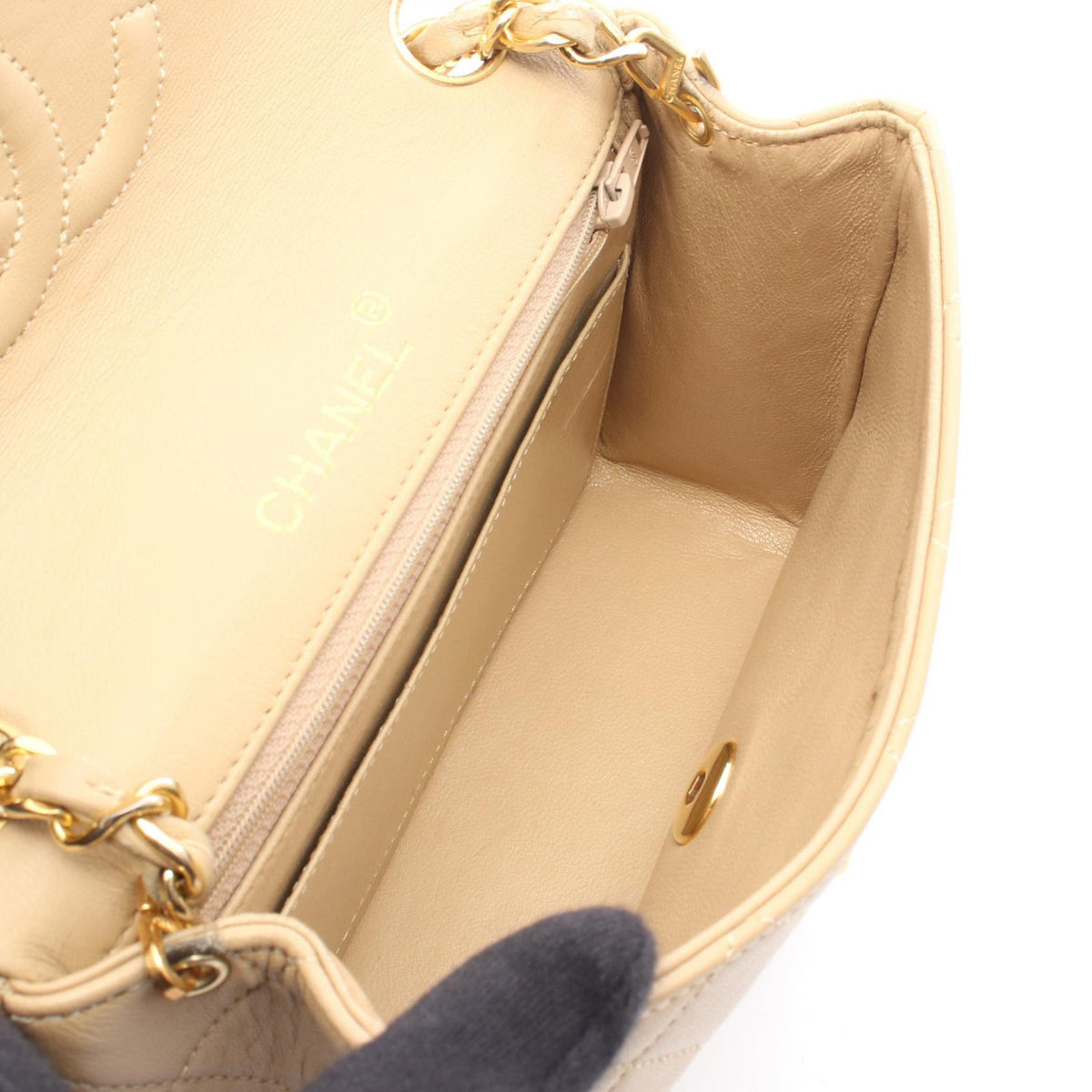 CHANEL Mini Matelasse Lambskin Bag Beige