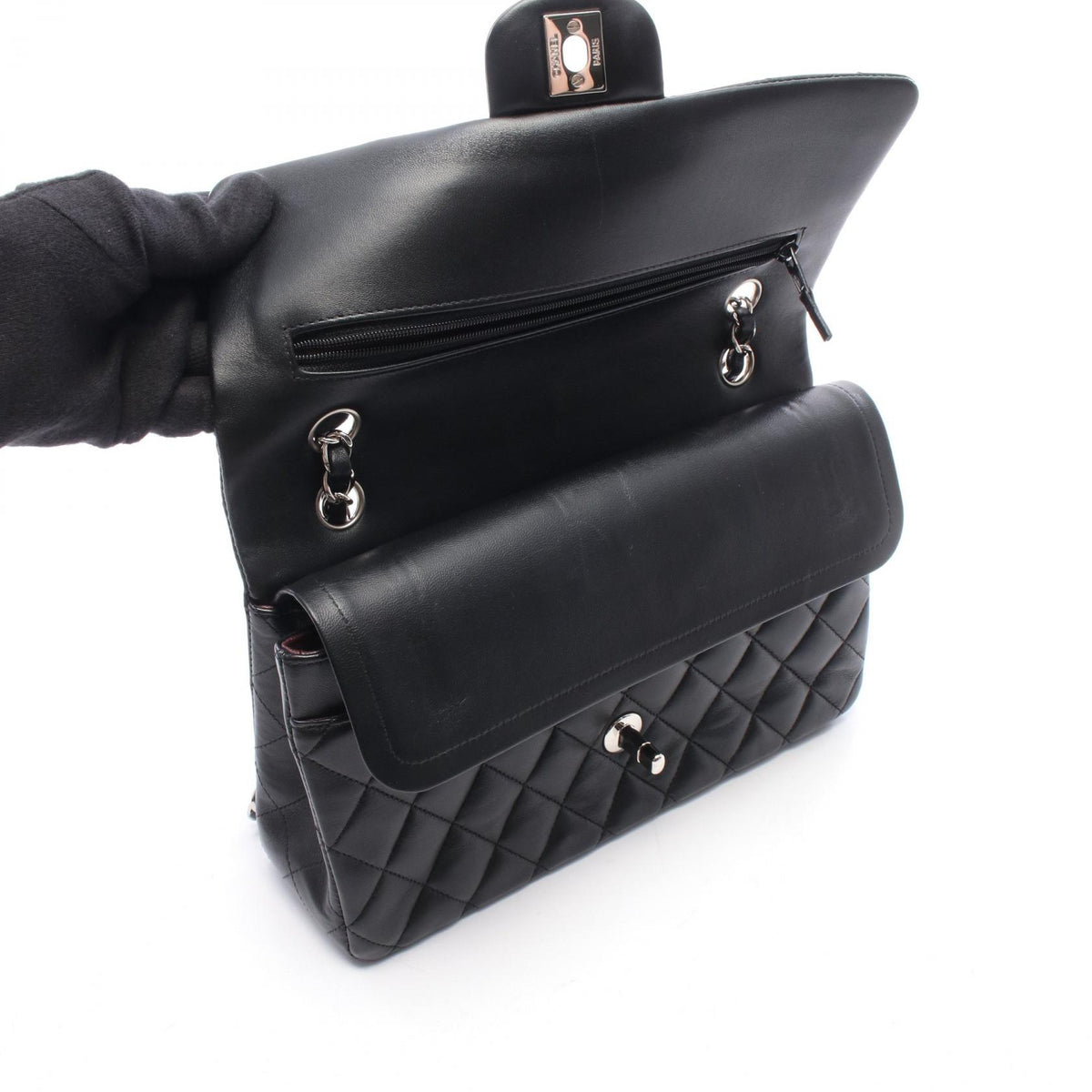 CHANEL Black Lambskin Shoulder Bag