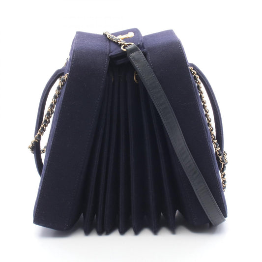 CHANEL Accordion Navy Wool Shoulder Bag
