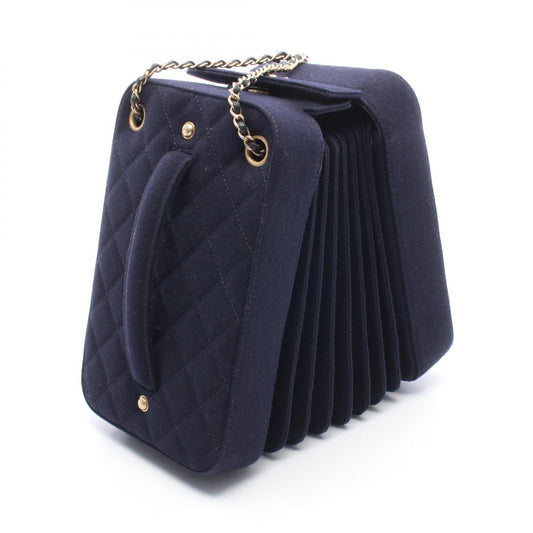 CHANEL Accordion Navy Wool Shoulder Bag