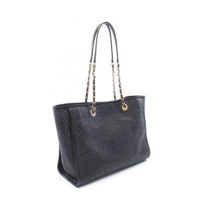 CHANEL Deauville Leather Straw Bag Black