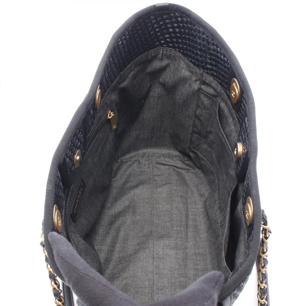 CHANEL Deauville Leather Straw Bag Black