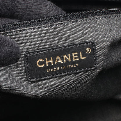 CHANEL Deauville Leather Straw Bag Black