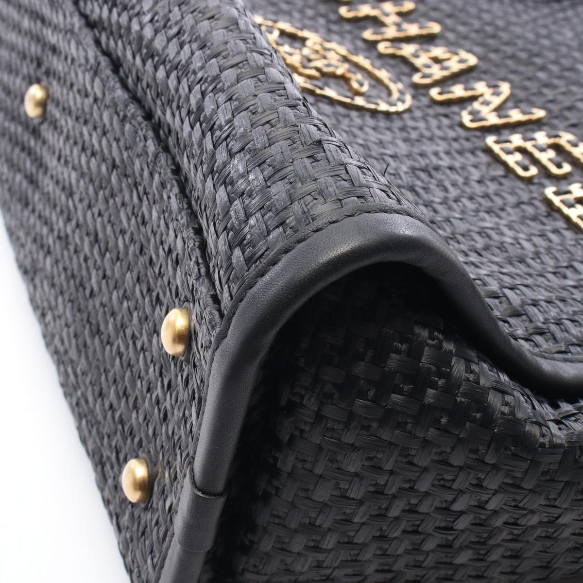 CHANEL Deauville Leather Straw Bag Black
